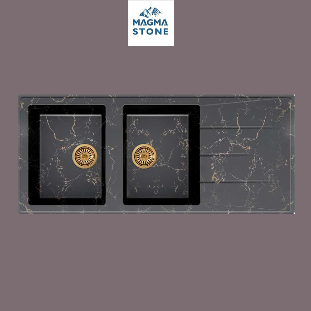 سینک گرانیتی توکار رنگ مشکی رگه طلایی